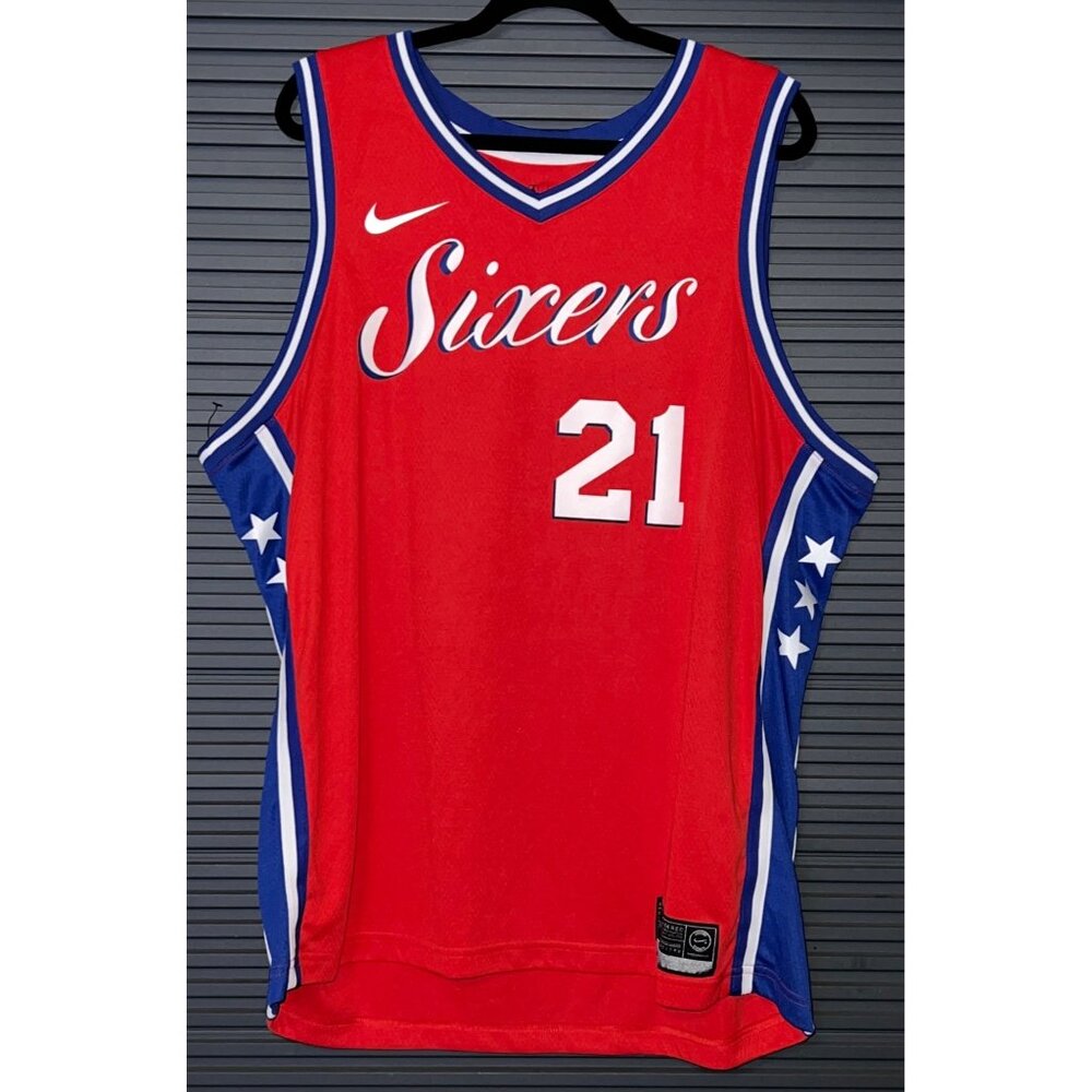 Nike Philadelphia 76ers Joel Embiid #21 Red Swingman Jersey Size 56
